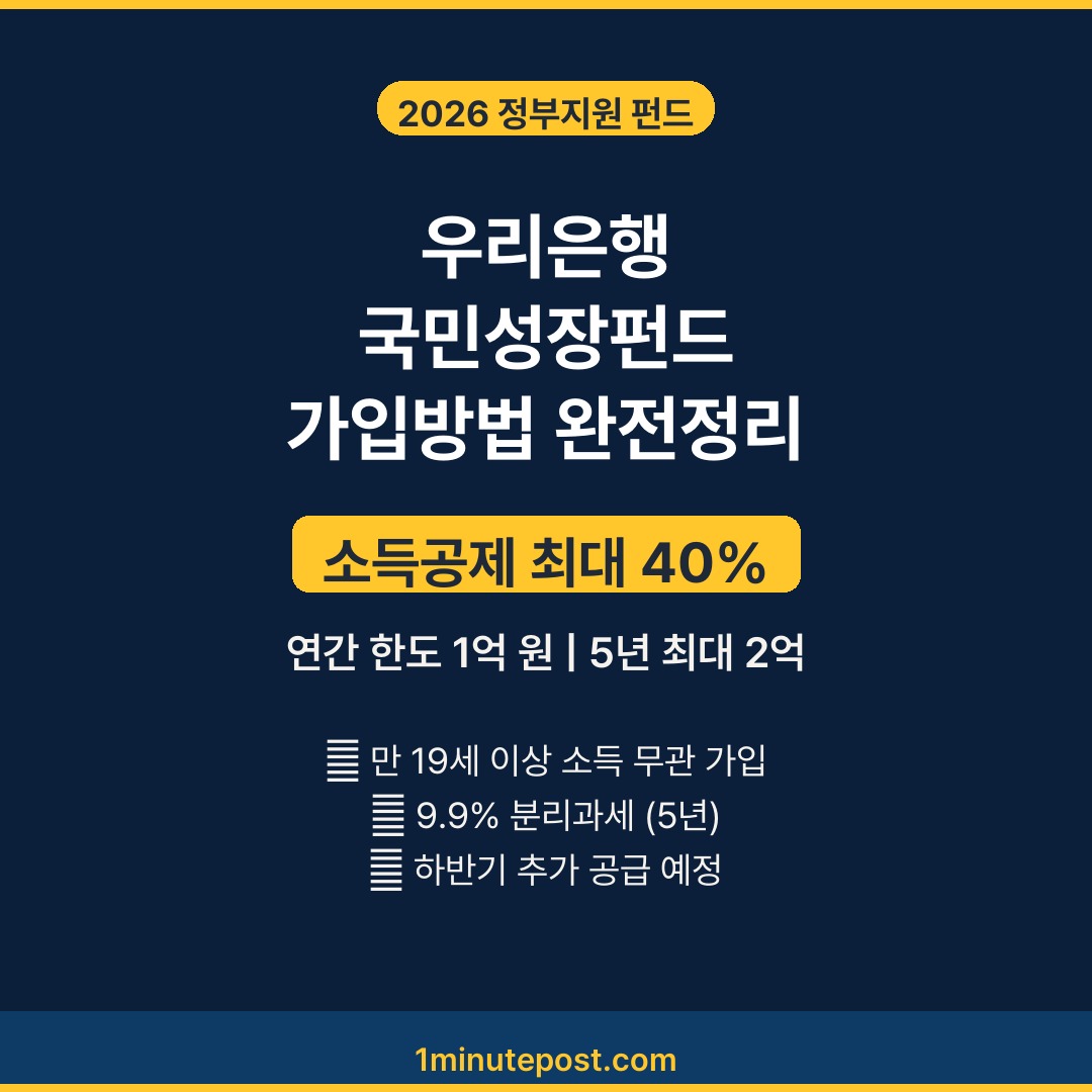 우리은행 국민성장펀드 가입방법 2026 소득공제 세제혜택 총정리