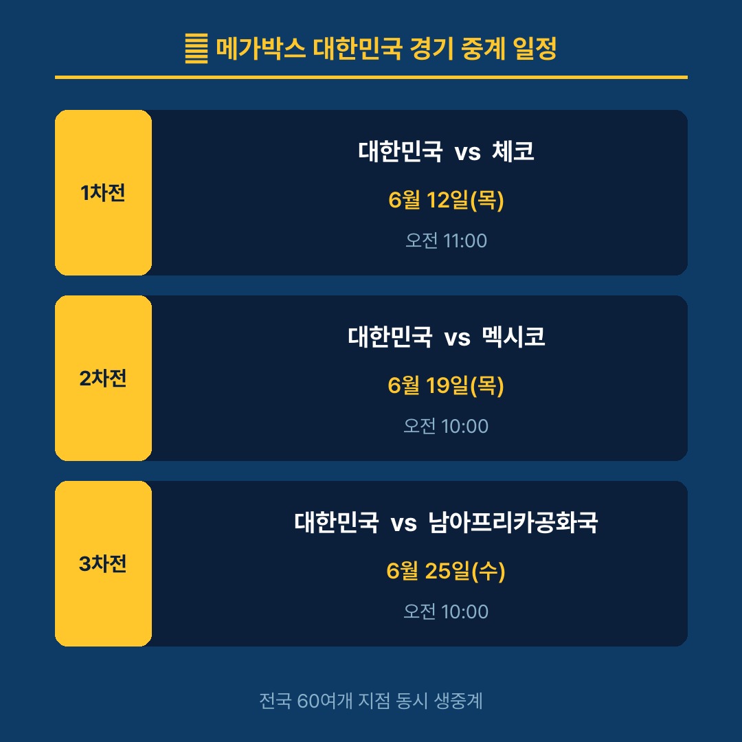 메가박스 월드컵 상영시간표 경기 일정